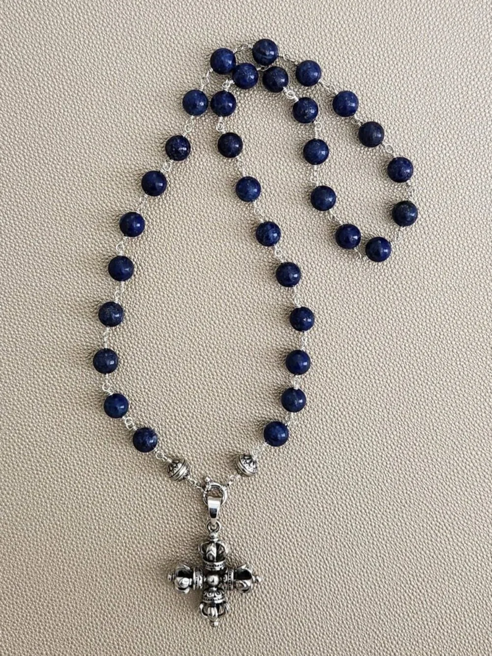 10MM LAPIS LAZULI NECKLACE W/ 925 SILVER DORJE PENDANT-26